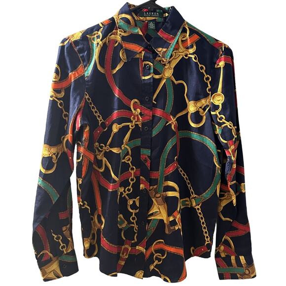 Lauren Ralph Lauren Women's Equestrian Button Front Long Sleeve Shirt Size Small - Picture 2 of 6